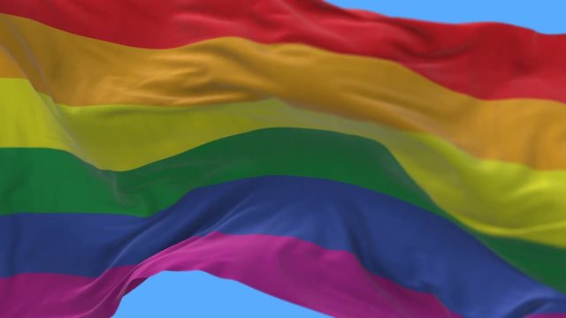 4k Close up of LGBT gay pride rainbow flag slow waving with seamless loop visible wrinkles.A fully digital rendering,3D animation loops at 20 seconds.Alpha channel included.