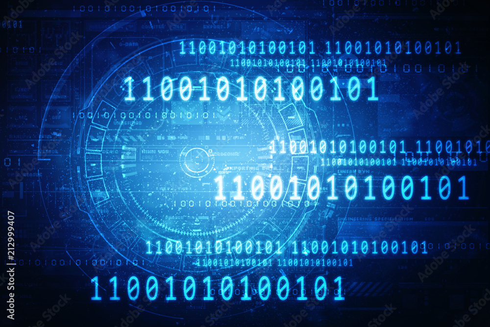 Poster 2d illustration abstract digital binary data on computer screen