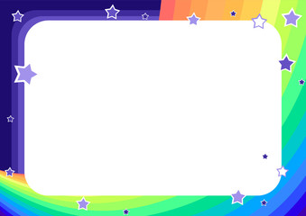 frame with rainbow, sky and stars in cartoon style (background for children's announcements, photos, diploma, certificate, coupon)