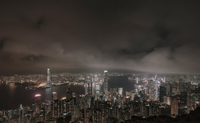 Fototapeta premium Buildings in downtown city at night, top view