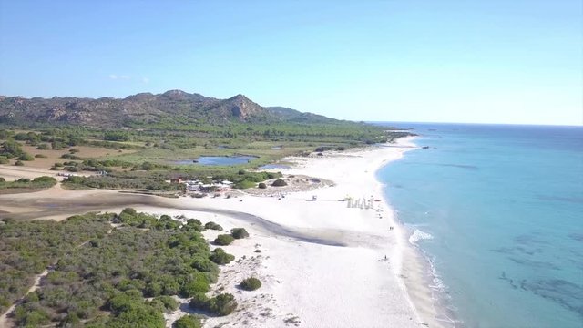 Berchida beach aerial view shot in Sardinia