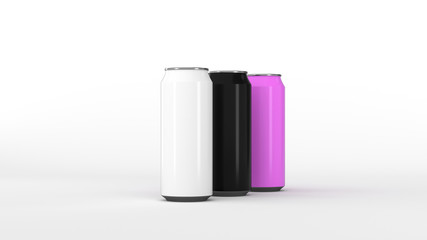 Raw of black, white and purple soda cans