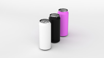 Raw of black, white and purple soda cans