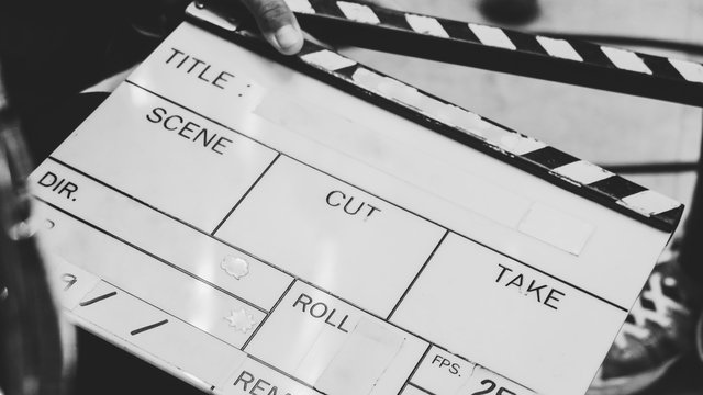 close up of film slate, Film production crew 