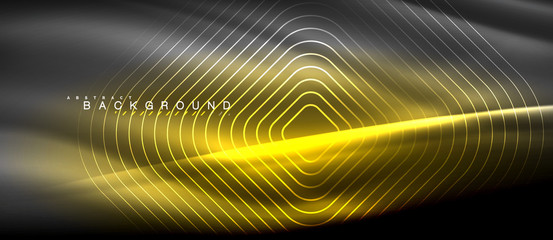 Neon glowing lines, magic energy space light concept, abstract background wallpaper design