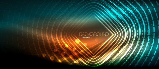 Neon glowing wave, magic energy and light motion background. Wallpaper template, hi-tech future concept © antishock