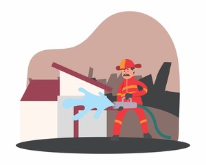 funny fireman firefighter fireguard extinguisher fire company heat flame red cartoon character