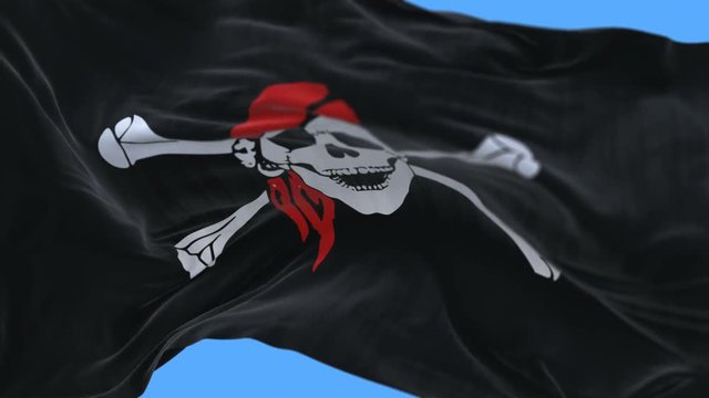 4k seamless Close up of pirate flag slow waving with visible wrinkles.A fully digital rendering,The animation loops at 20 seconds.flag 3D animation with alpha channel included.