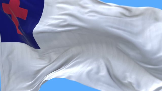 4k seamless Close up of Christian flag slow waving with visible wrinkles.A fully digital rendering,The animation loops at 20 seconds.flag 3D animation with alpha channel included.