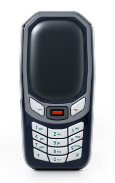 Old style basic mobile phone with keypad. 3D illustration