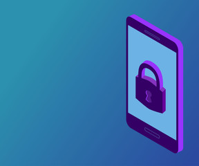 padlock, smartphone, 3d isometric 2