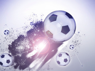 Soccer ball flying in abstract pattern.