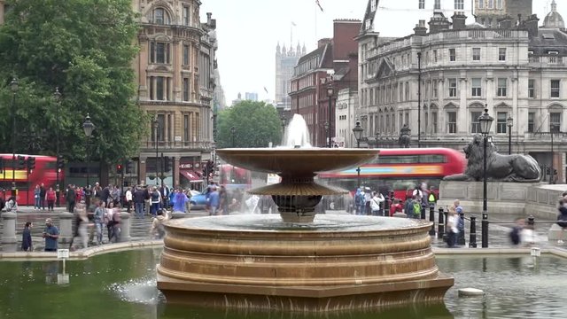 The Fountain In Trafalgar Square, London, Timelapse