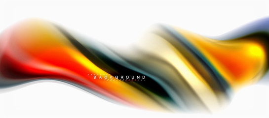 Fluid liquid mixing colors concept on light grey background, curve flow, trendy abstract layout template for business or technology presentation or web brochure cover, wallpaper