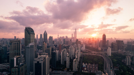 Naklejka na ściany i meble Aerial View of Shanghai city in the morning