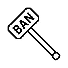 Ban hammer or banhammer to block users line art vector icon for apps and websites