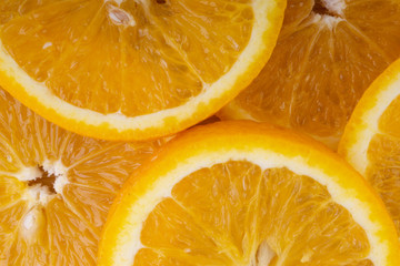 Orange fruit slice. Selective focus and crop fragment