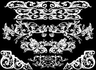 set of seven abstract white decorated elements