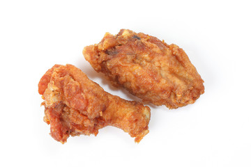 Deep Fried Chicken Wings Drumstick Nuggets Popcorns on white background