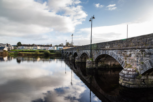 Beautiful bridge and reflections on river at morning