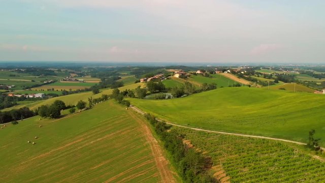 Flying ove a beautiful vally in tuscany, Italy