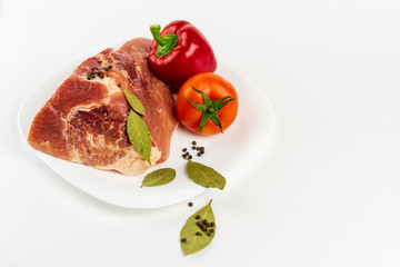 Tomatoes, peppers, meat, Bay leaves, red pepper.