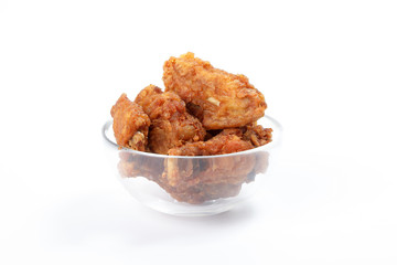 Deep Fried Chicken Wings Drumstick Nuggets Popcorns on white background