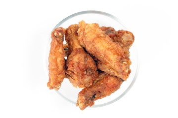 Deep Fried Chicken Wings Drumstick Nuggets Popcorns on white background