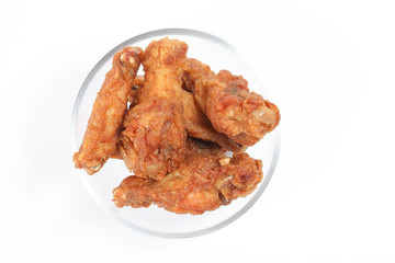 Deep Fried Chicken Wings Drumstick Nuggets Popcorns on white background