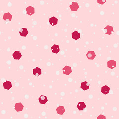 Snow pattern with hexagonal confetti. Seamless vector