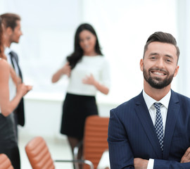 businessman on background of office.