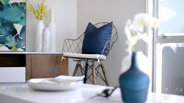 Interior design focus pull in a staged lounge