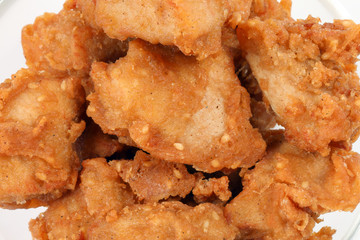 Deep Fried Chicken Wings Drumstick Nuggets Popcorns on white background