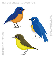 Bird Bluetail Set Cartoon Vector Illustration