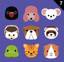 Flat Animal Faces Icon Cartoon Vector Set 7 (Pet)