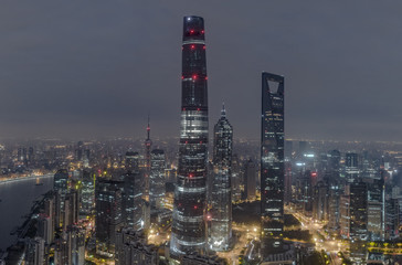 Obraz premium aerial view of skyscrapers in Shanghai city in the morning