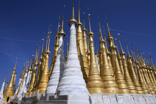 Pagoda Forest, restored stupas, near Indein on Inle Lake, Shan State, Myanmar, Asia