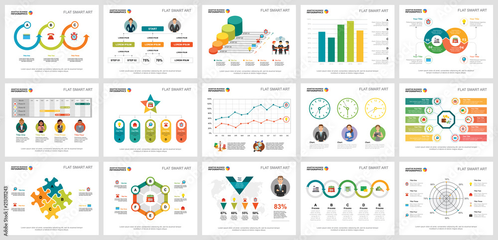 Poster colorful analytics or consulting concept infographic charts set. business design elements for presen