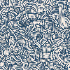 Vector seamless pattern of twisted tapes or spaghetti. Hand-drawn graphic. - 213011666