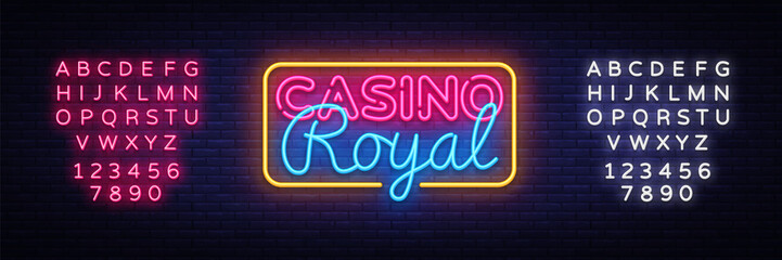 Casino Royal neon sign vector. Casino Design template neon sign, light banner, neon signboard, nightly bright advertising, light inscription. Vector illustration. Editing text neon sign