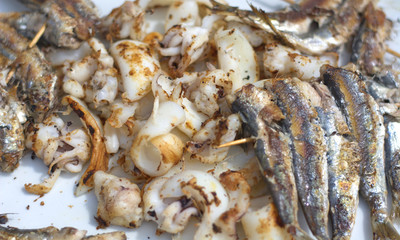 grilled sardines and squid