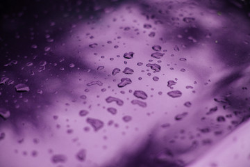 Drops of water on a glossy surface