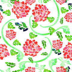 This is a  traditionally Chinese ornament with flowers and leafs using watercolor brush.