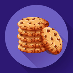 Vector chocolate crumbs chips iicon. Homemade choco chip cookies vector illustration