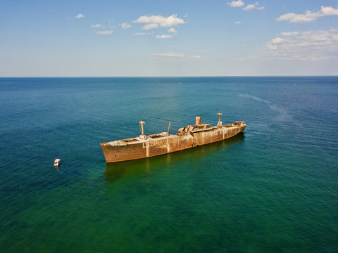 Shipwreck Romania MV E Evangelia drone view