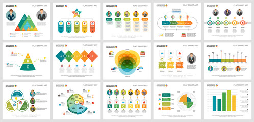 Colorful statistics or analysis concept infographic charts set. Business design elements for presentation slide templates. For corporate report, advertising, leaflet layout and poster design.