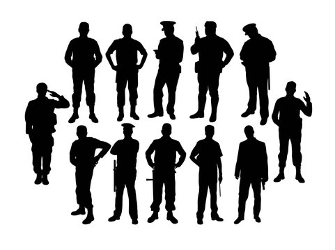 Soldier and Police Silhouettes, art vector design