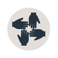 Icono plano cuatro manos en circulo gris