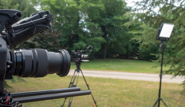 Cameras At Outdoor Interview Set