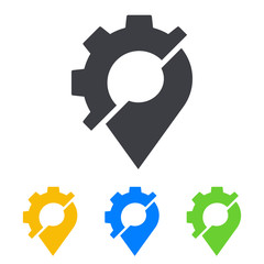 Icono plano engranaje con puntero en varios colores